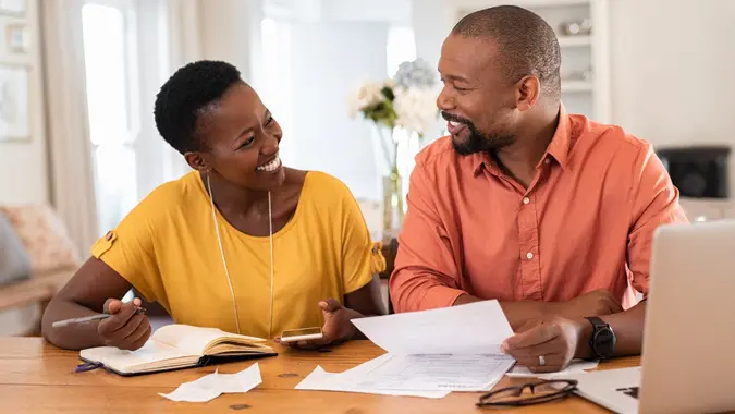 Mature couple managing home finance stock photo