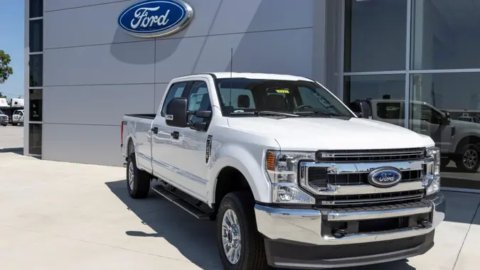 Ford F-250 display at a dealership