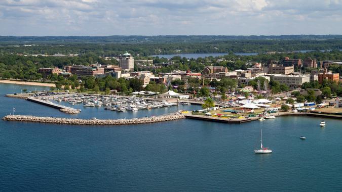 Aerial view of Traverse City, Michigan.