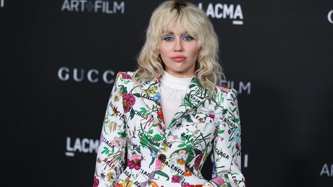 Mandatory Credit: Photo by Image Press Agency/NurPhoto/Shutterstock (12592454tr)Singer Miley Cyrus wearing a Gucci X Balenciaga suit and Jared Lehr jewelry arrives at the 10th Annual LACMA Art + Film Gala 2021 held at the Los Angeles County Museum of Art on November 6, 2021 in Los Angeles, California, United States.