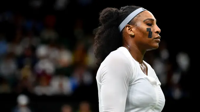 Mandatory Credit: Photo by James Veysey/Shutterstock (13002287hi)Serena Williams during her first round matchWimbledon Tennis Championships, Day 2, The All England Lawn Tennis and Croquet Club, London, UK - 28 Jun 2022.