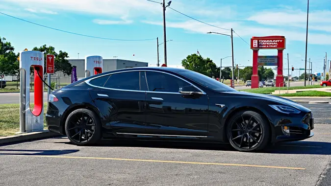 Tesla Model S At Supercharger Station, Emporia, Kansas, USA - 13 Aug 2022