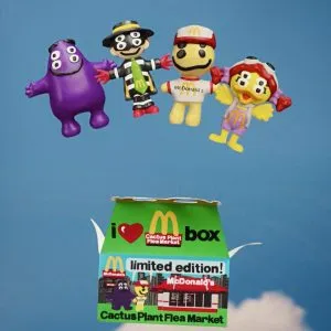 What's a boxed meal at McDonald's without a surprise inside? Open it up to find one of four collectible figurines made just for the Cactus Plant Flea Market Box - Grimace®, the Hamburglar®, and Birdie® are back and are now joined by Cactus Buddy!, exclusively within the Cactus Plant Flea Market Box.