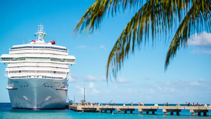 Passengers leaving cruise ship arrived on Grand Turk, Turks and Caicos Islands stock photo