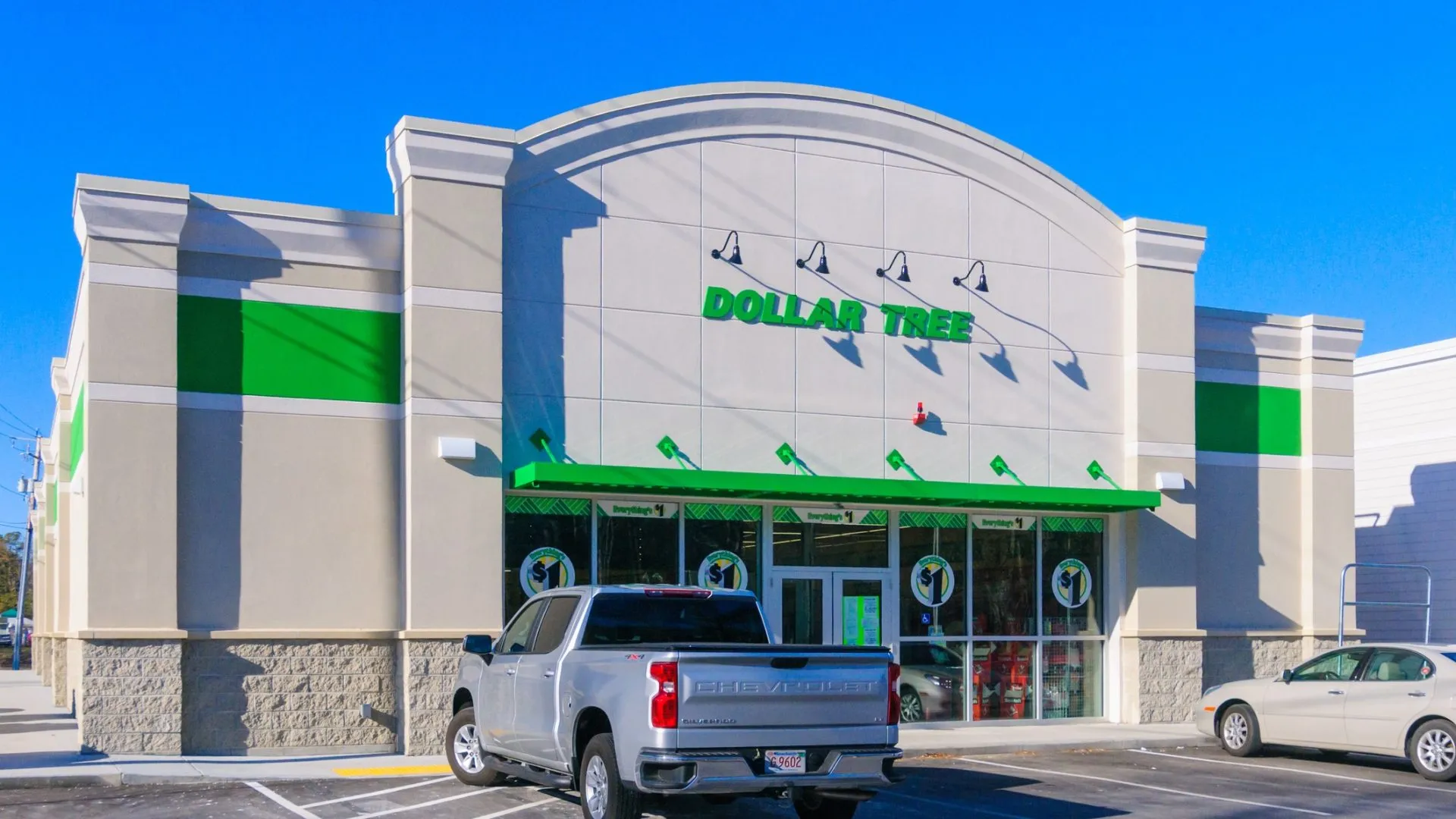 Sandwich, Massachusetts, USA-January 8, 2021- The modern looking front facade of the Dollar Tree store that recently opened in Sandwich, Massachusetts.