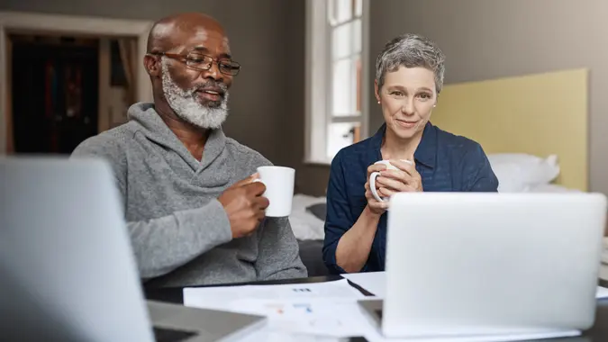 Taking control of their finances stock photo