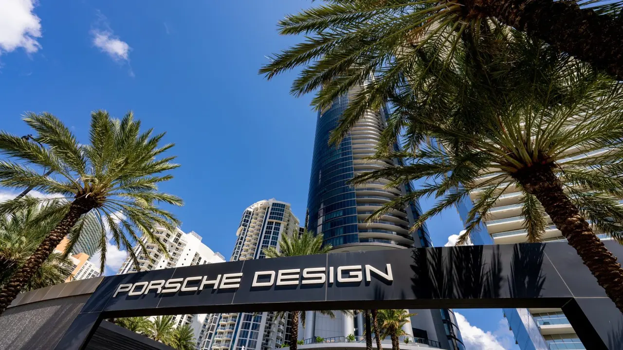 sunny Isles Beach, FL, USA - September 26, 2021: Photo of the Porsche Design Tower beachfront residences.