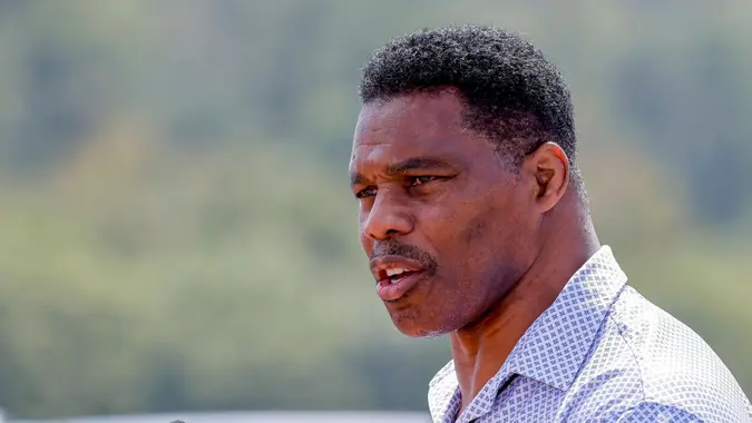 Mandatory Credit: Photo by ERIK S LESSER/EPA-EFE/Shutterstock (13372656h)Republican US Senate candidate Herschel Walker participates in the start of his 'Unite Georgia Bus Tour' at the Lakepoint Sports Park in Emerson, Georgia, USA, 07 September 2022.