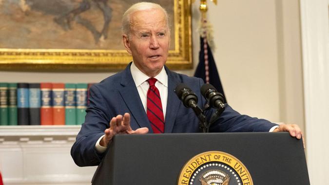 Mandatory Credit: Photo by Ron Sachs/POOL/EPA-EFE/Shutterstock (13406017c)US President Joe Biden makes remarks on the DISCLOSE Act, which would require organizations spending money in elections, including super PACs and 501(c)(4) dark money groups, to promptly disclose donors who have given 10,000 US dollars or more during an election cycle, in the Roosevelt Room of the White House in Washington, DC, USA, 20 September 2022.