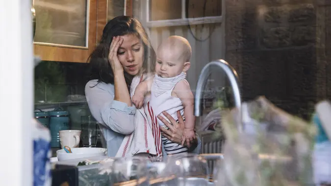Stressed Single Mother stock photo
