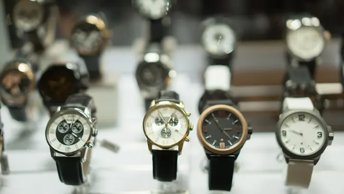 Luxury Watches at showcase stock photo