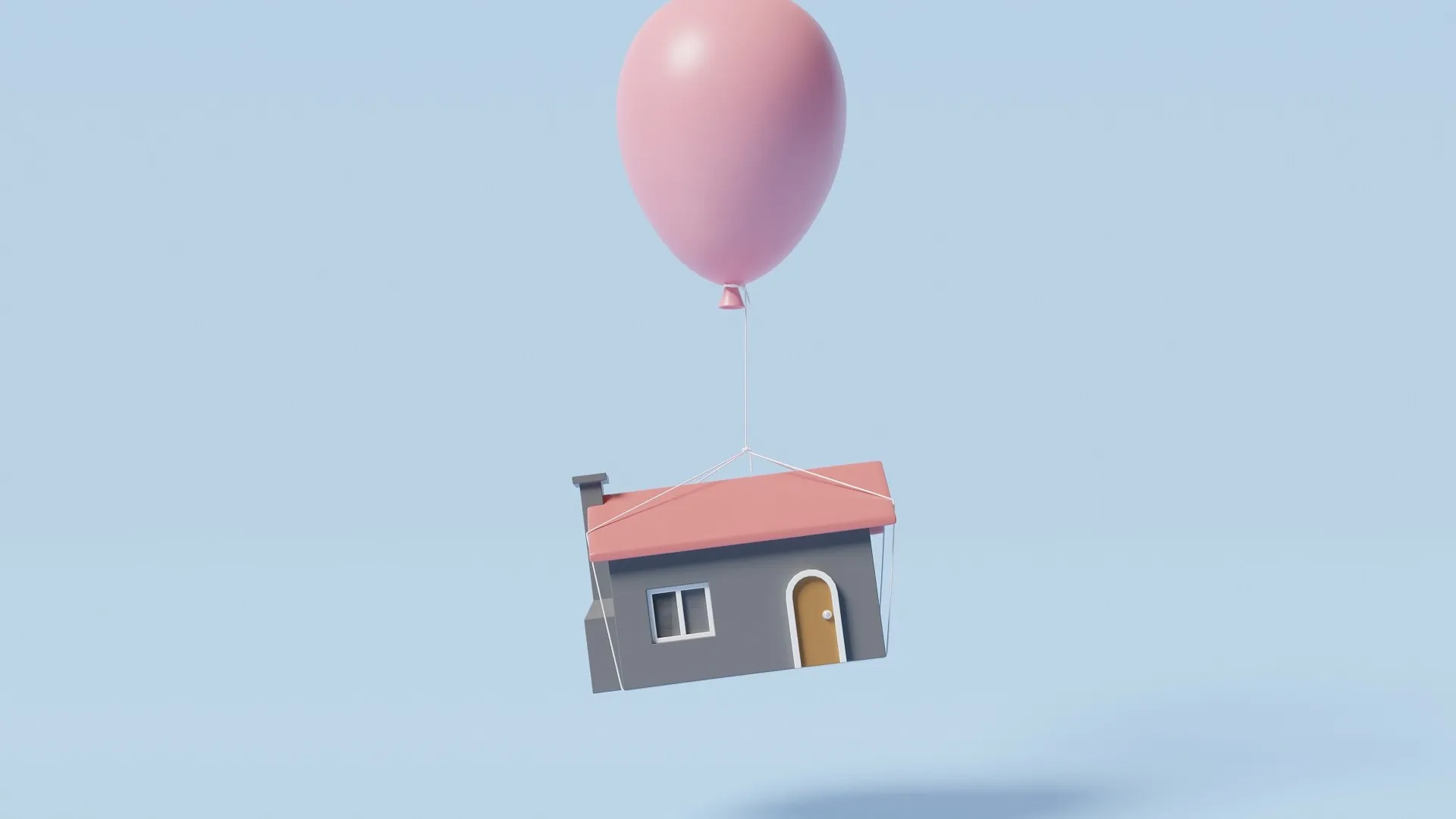 房子和气球一起飞，通货膨胀导致的房地产价格上涨，高估的财产或资产泡沫概念，3d渲染插图。库存图片