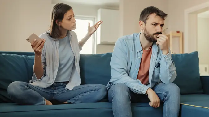 She's sick and tired of his nonsense stock photo