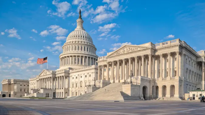 The east side of the US Capitol in the early morning.