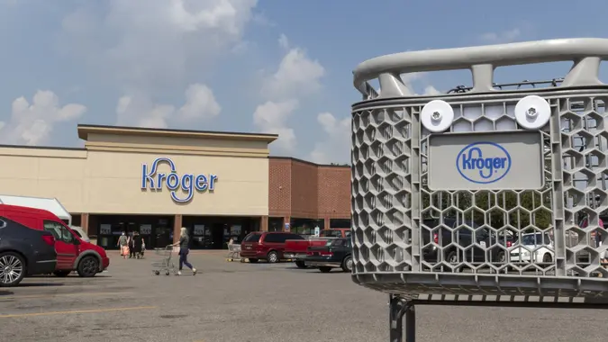 Kroger Supermarket. The Kroger Company is one of the largest grocery retailers. stock photo