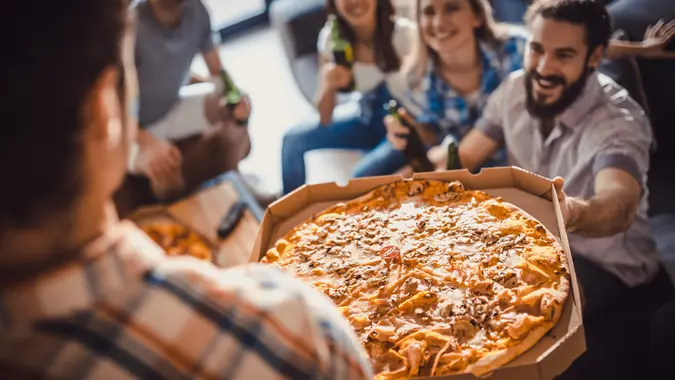 Pizza is here! stock photo