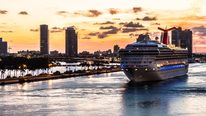 Amazing sunrise skyline view of the city of Miami stock photo