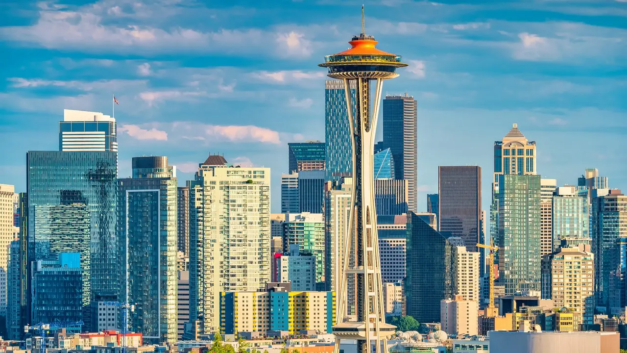Downtown Seattle Skyline USA Space Needle stock photo
