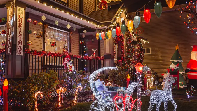 Surrey BC Canada November 2020: Best Christmas lights decoration house and light display in Metro Vancouver, 7311 194 St, Surrey, BC stock photo