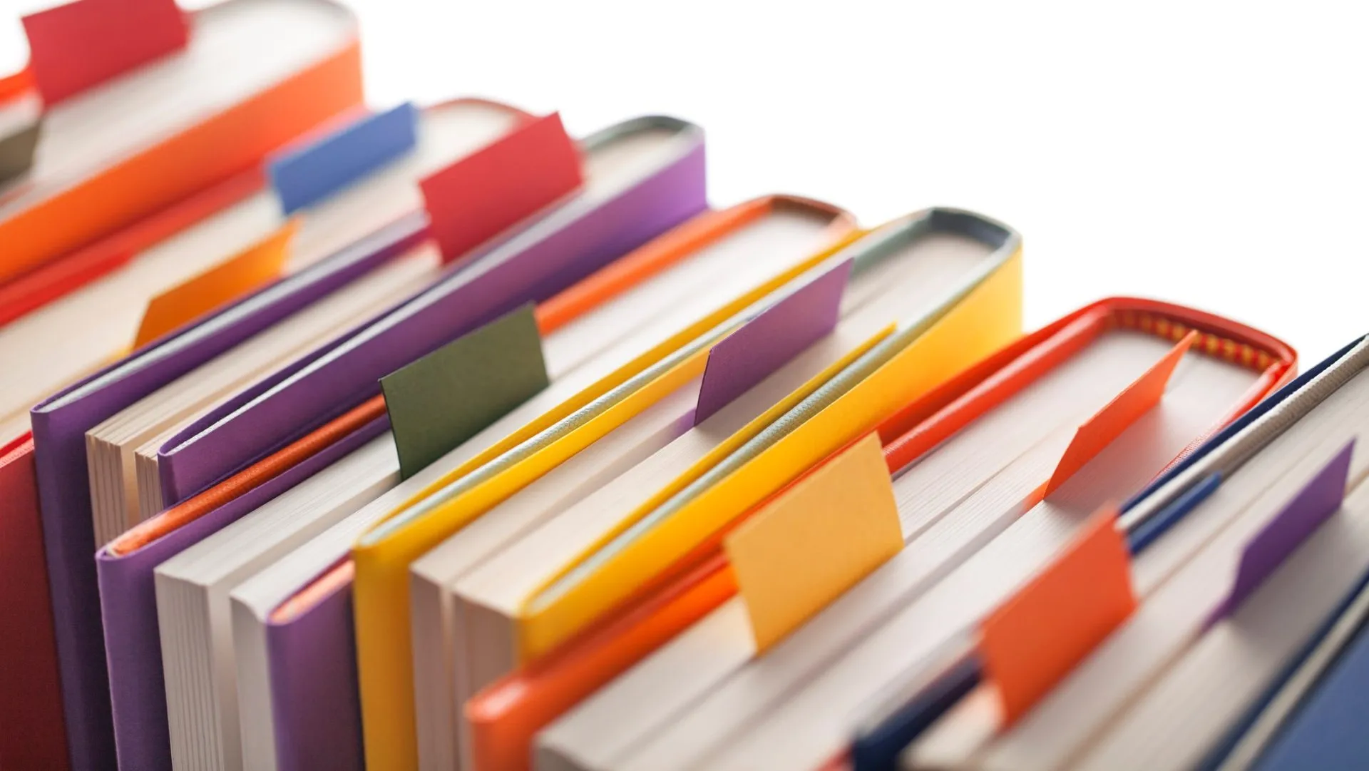 Books with bookmark on white background.