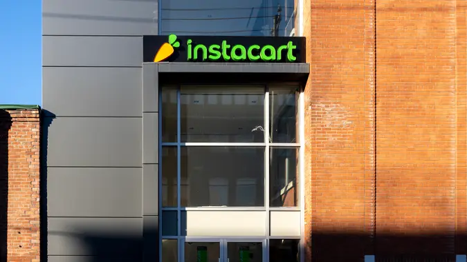 Toronto, Canada- November 14, 2020: Instacart company closeup sign is seen in Toronto, Canada.
