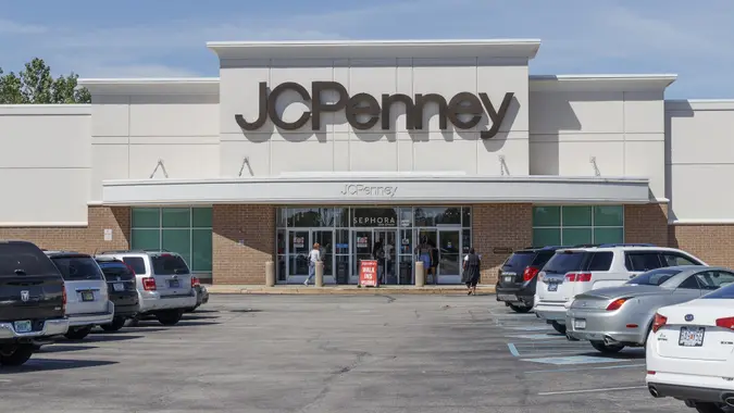 The exterior of a JCPenney store viewed from the parking lot.