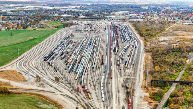 Railroad Yard Aerial stock photo