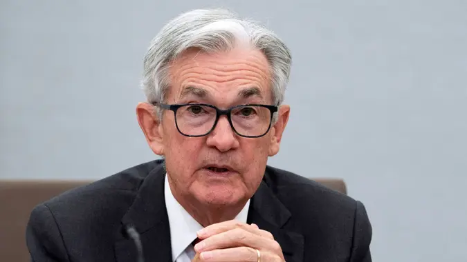 Mandatory Credit: Photo by Manuel Balce Ceneta/AP/Shutterstock (13414936b)Federal Reserve Board Chairman Jerome Powell speaks during a conversation with leaders from organizations that include nonprofits, small businesses, manufacturing, supply chain management, the hospitality industry, and the housing and education sectors at the Federal Reserve building, in WashingtonFederal Reserve Powell, Washington, United States - 23 Sep 2022.