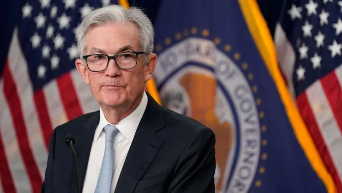 Mandatory Credit: Photo by Patrick Semansky/AP/Shutterstock (13605761u)Federal Reserve Chairman Jerome Powell listens to a reporter's question at a news conference following a Federal Open Market Committee meeting, in WashingtonFederal Reserve Powell, Washington, United States - 02 Nov 2022.