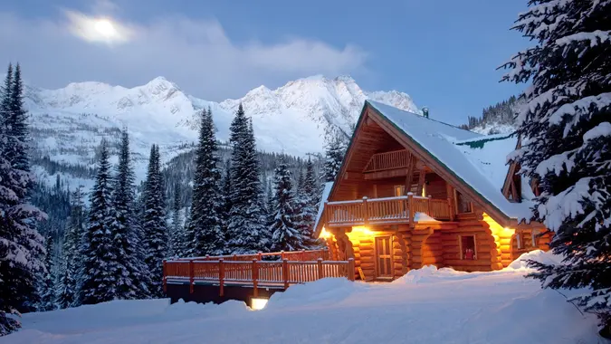 Mountain Lodge in Winter stock photo