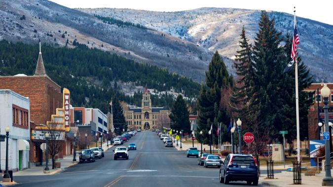 Street view of Anaconda, Montanan.