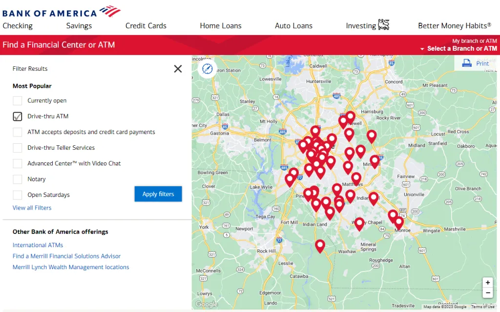 Bank of America Drive-Thru ATM near me