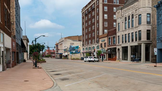 Elkhart, Indiana, USA - August 24, 2014: View of the downtown of the city of Elkhart, in the State of Indiana.