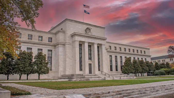 Interest Rates and The Federal Reserve at Sunset stock photo