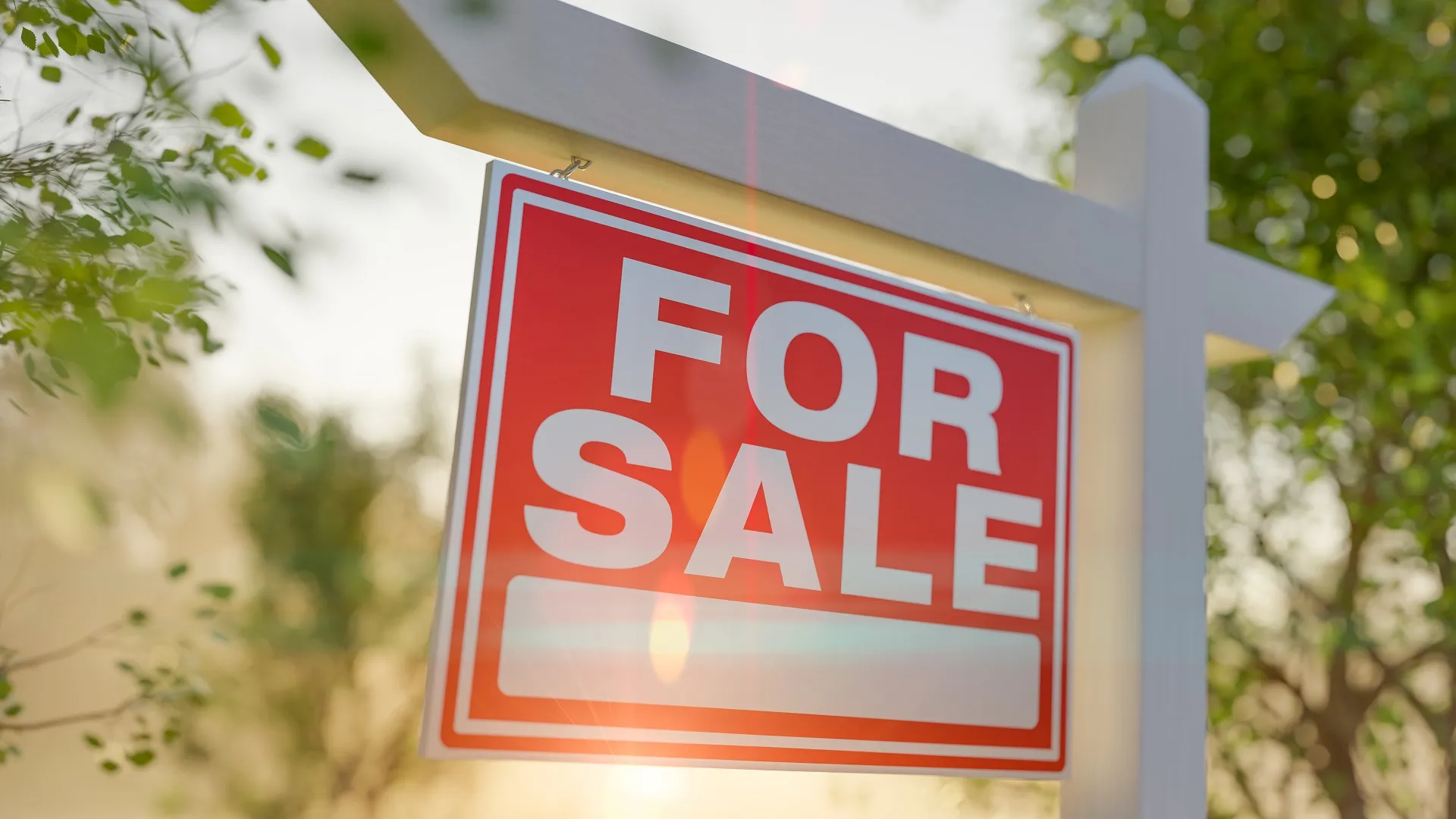 For Sale Real Estate Sign In Front of Property. stock photo