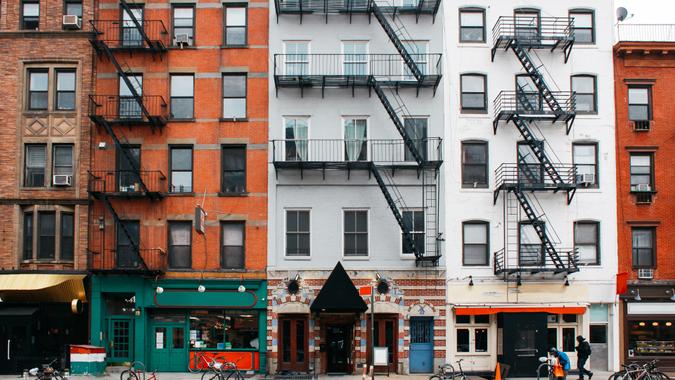 Typical yellow cabs on the streets of New York in winter.