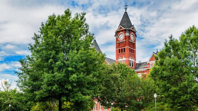 Historic building and campus at Auburn University in Auburn, Alabama.