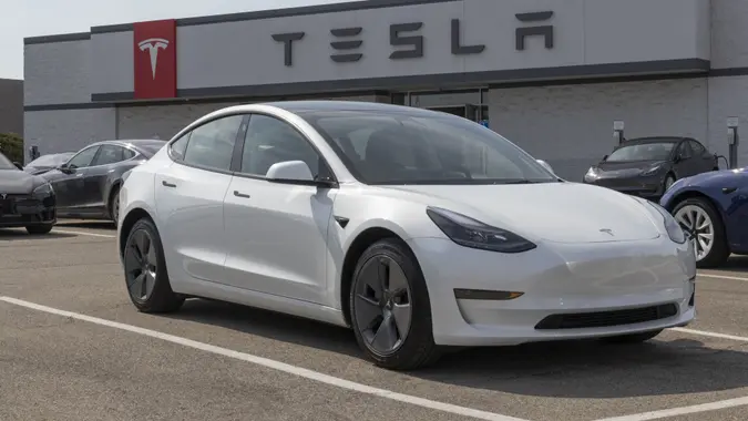 Indianapolis - Circa March 2022: Tesla EV electric vehicles on display.