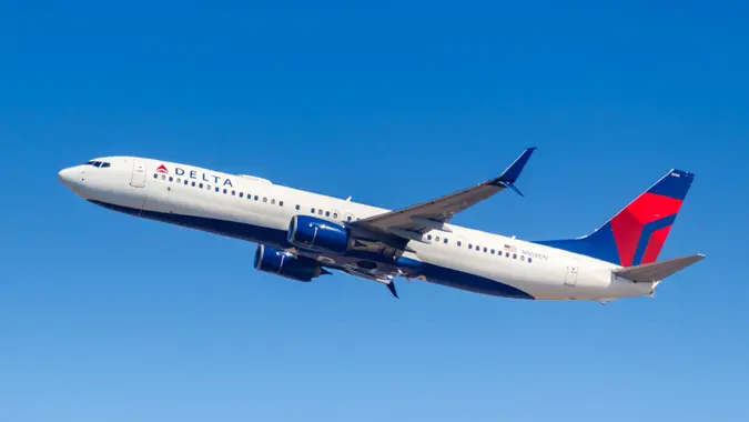 New York City, New York - March 1, 2020: Delta Air Lines Boeing 737-900ER airplane at New York JFK Airport in the United States.