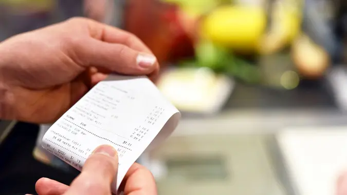 receipt after payment in the supermarket.