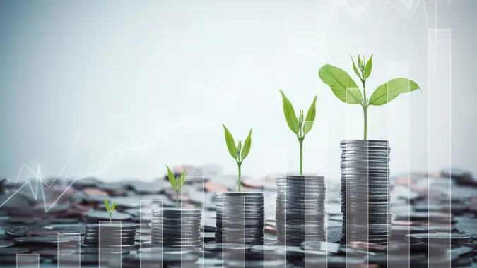 rows of coins for finance and business,Saving money and account finance bank business concept.