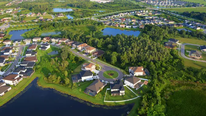 Zephyrhills and Wesley Chapel Florida Neighborhood Aerial by Hot Air Balloon.