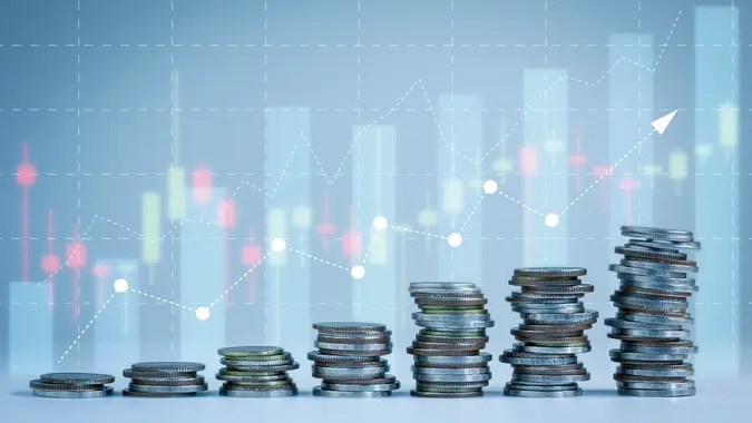 Financial and business background for Stacking of money coins.