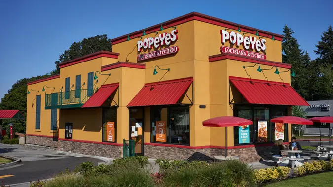 Portland, OR - Aug 13, 2020: A Popeyes restaurant in Portland, Oregon.