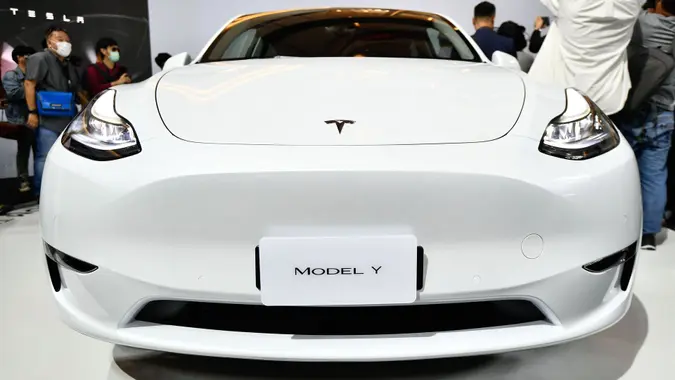 Mandatory Credit: Photo by Vachira Vachira/NurPhoto/Shutterstock (13653012h)Tesla Model Y electric car is displayed during Tesla launch in Bangkok on December 7, 2022.