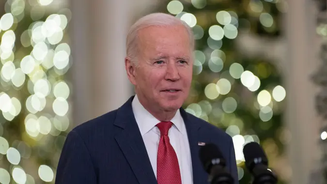 Mandatory Credit: Photo by Shutterstock (13682197q)United States President Joe Biden delivers a Christmas address at the White House in Washington, DC.