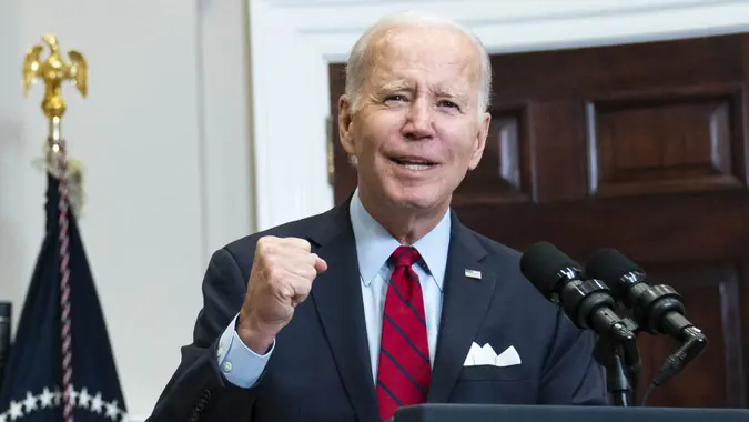 Mandatory Credit: Photo by Pool/ABACA/Shutterstock (13699030k)US President Joe Biden speaks alongside Vice President Kamala Harris in the Roosevelt Room of the White House in Washington, DC, US, on Thursday, Jan.