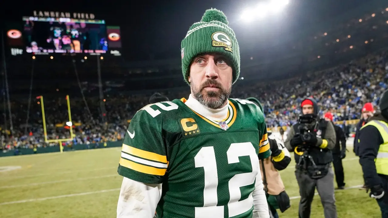 Mandatory Credit: Photo by Morry Gash/AP/Shutterstock (13702690el)Green Bay Packers' Aaron Rodgers walks off the field after an NFL football game against the Detroit Lions, in Green Bay, WisLions Packers Football, Green Bay, United States - 08 Jan 2023.