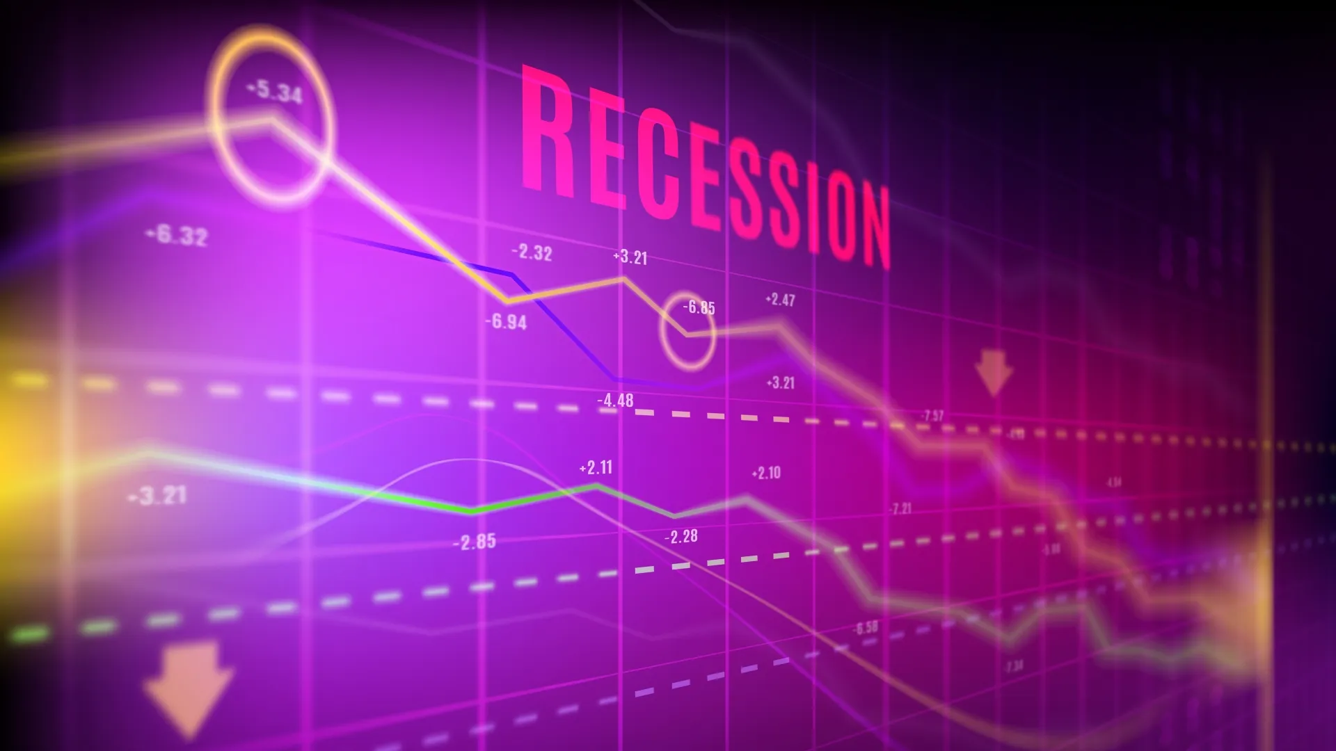 Economics recession, crashed stock market, loss trading, indicators turned down.