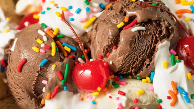 Homemade Ice Cream Sundae Nachos with Whipped Cream and Sprinkles.